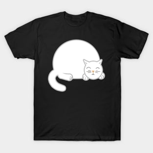 Sleepy Chubby Kitty - White T-Shirt